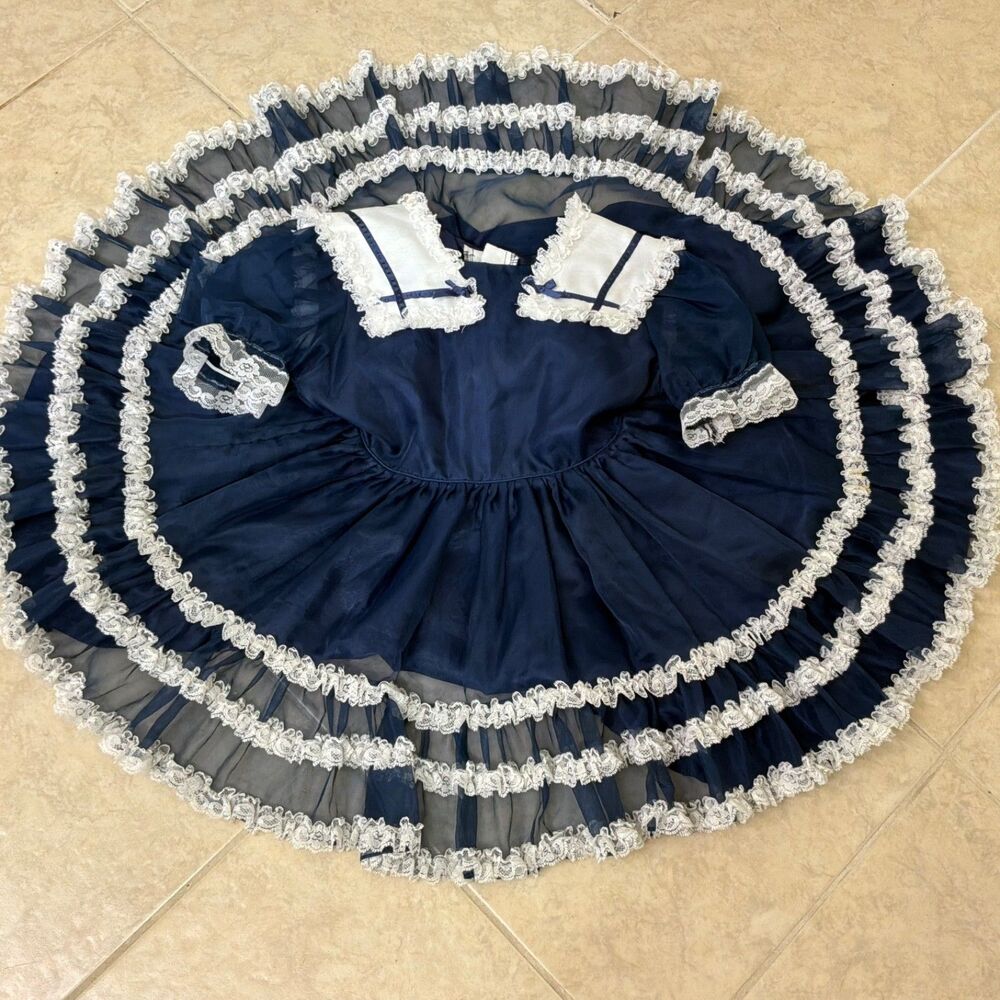 Vintage Pazazz Blue Ruffle Lace Party Pageant Full Circle Baby Girl Dress Size 5